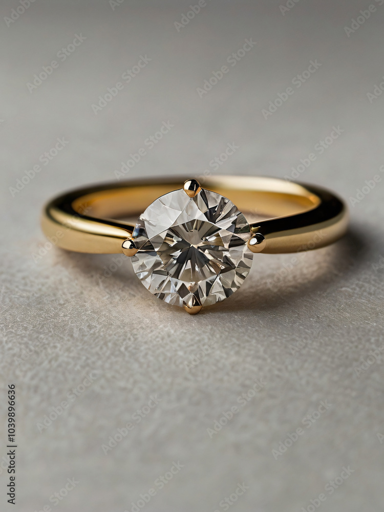 An elegant diamond engagement ring with a prominent solitaire, set on a slender gold band. An elegant diamond engagement ring with a prominent solitaire, set on a slender gold band.