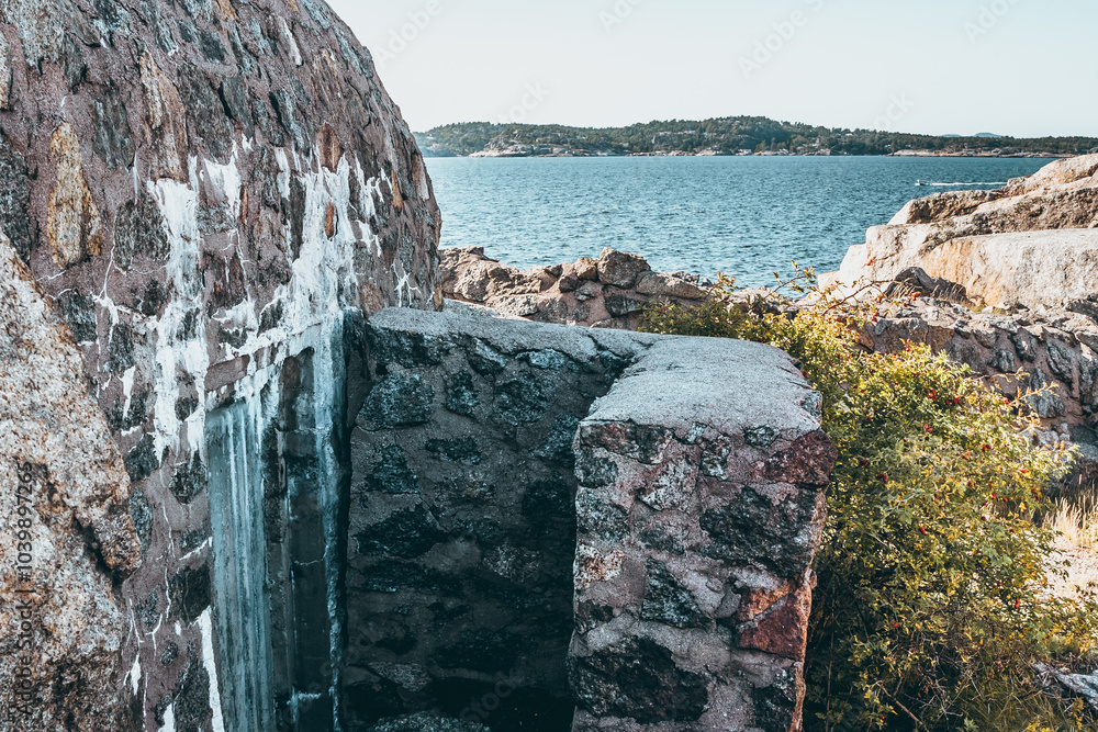Old Military Structure of Folehavna Fort by the Sea in Sandefjord, Norway