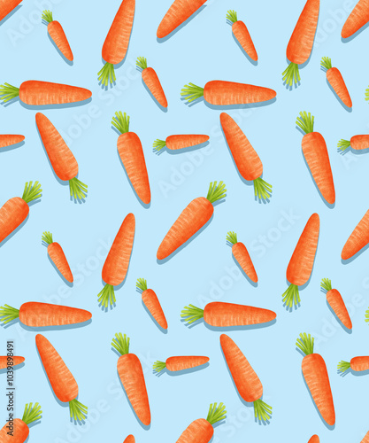Wallpaper Mural watercolor seamless pattern with carrots on blue background Torontodigital.ca