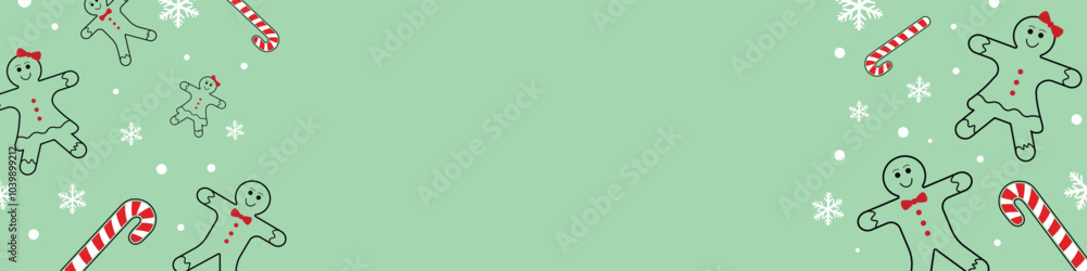Creative Christmas and New year design banner template. Gingerbread, candy canes and snowflakes texture. Decorative background template for card or banner designs. Creative Christmas and New year design banner template. Gingerbread, candy canes and snowflakes texture. Decorative background template for card or banner designs.