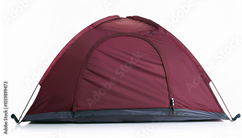 A maroon camping tent, ready for adventure! Perfect for solo trips or intimate getaways. Durable and compact.