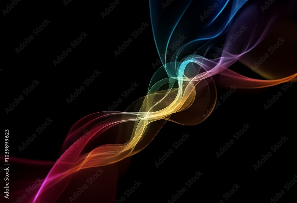 Obraz premium Abstract background with colorful, wavy lines set against a black background.