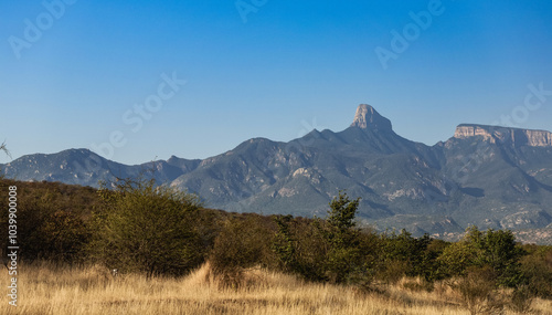 A breathtaking view of the striking mountains in Angola\'s scenic landscape during clear skies photo