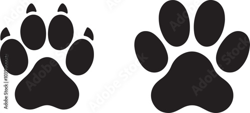 Cat and dog animals paw print silhouettes vector illustration