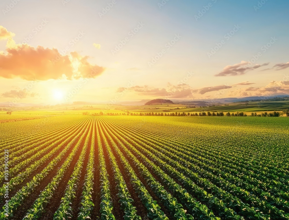 Vast green fields under a golden sunset, showcasing nature's beauty. Vast green fields under a golden sunset, showcasing nature's beauty.