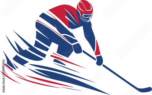 Ice Hockey Winter Olympics Icon — Aggressive Player in Action with Stick