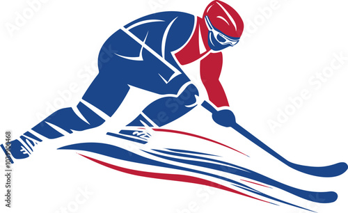 Ice Hockey Winter Olympics Icon — Aggressive Player in Action with Stick