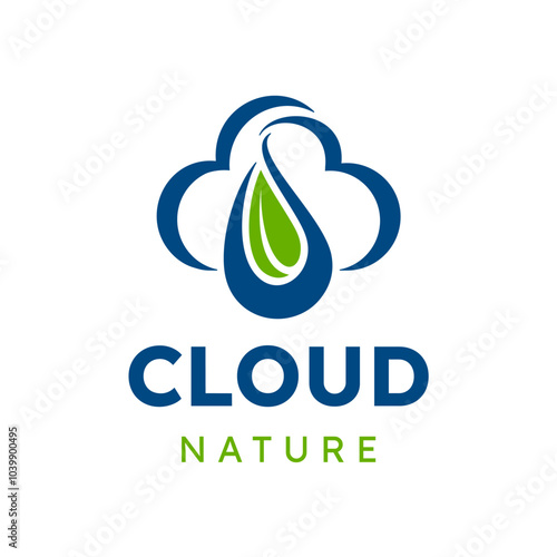 Cloud waterdrop and leaf logo design
