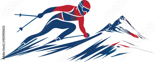 Alpine Skiing Winter Olympics Icon — Dynamic Slalom Race Silhouette