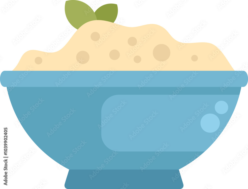 Fototapeta premium This vector illustration features a blue bowl overflowing with delicious couscous and garnished with cilantro, perfect for food bloggers and healthy eating websites