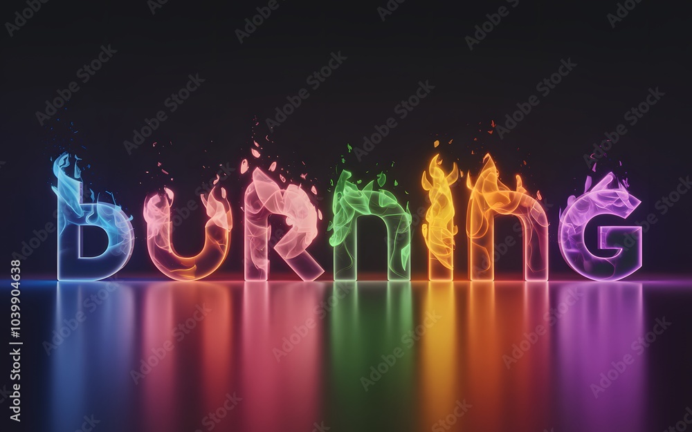 A 3D render of the words BURNING with each letter crafted as a unique A 3D render of the words BURNING with each letter crafted as a unique