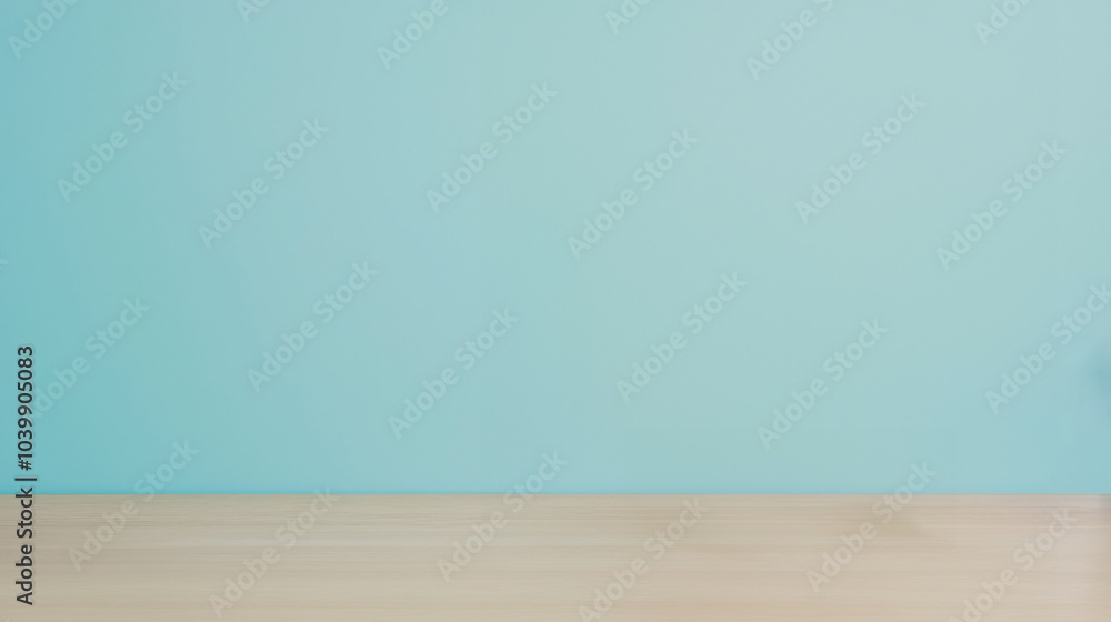 Minimalistic setup with a teal wall and light wooden table. Ideal for use in interior design, background, or modern decor projects. Minimalistic setup with a teal wall and light wooden table. Ideal for use in interior design, background, or modern decor projects.