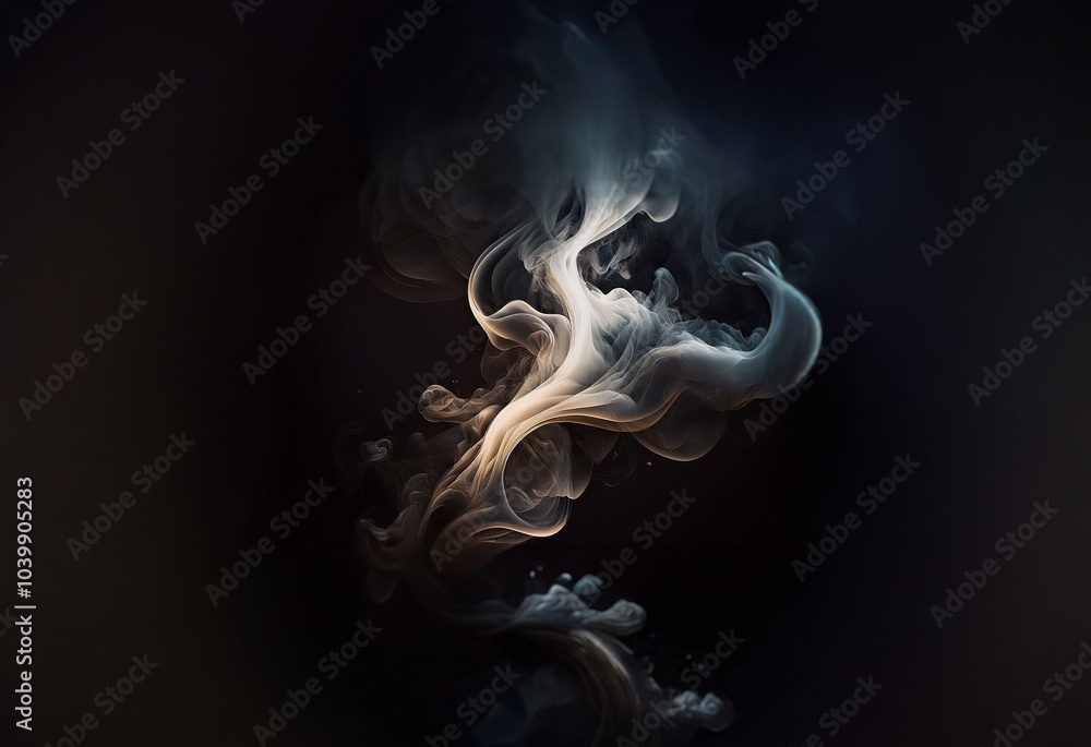 White and brown smoke swirl and dance against a dark background. White and brown smoke swirl and dance against a dark background.