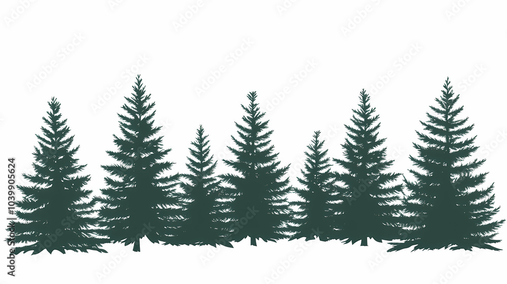Fototapeta premium Winter forest silhouettes of fir trees and spruces with wood tree background.