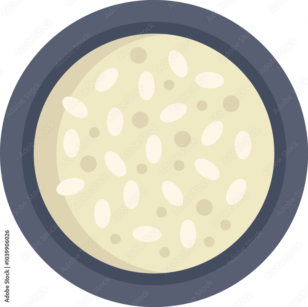 Simple vector illustration of a bowl containing steaming hot cooked white rice, from above Simple vector illustration of a bowl containing steaming hot cooked white rice, from above
