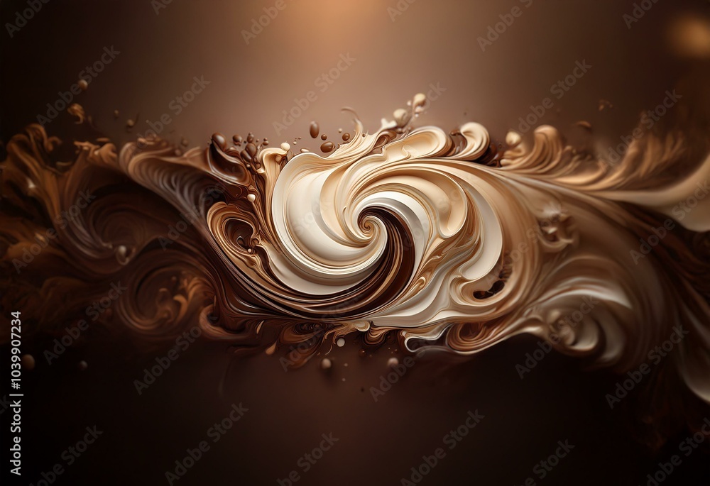 Whipped cream swirls with a brown liquid in a stylized abstract pattern. Whipped cream swirls with a brown liquid in a stylized abstract pattern.