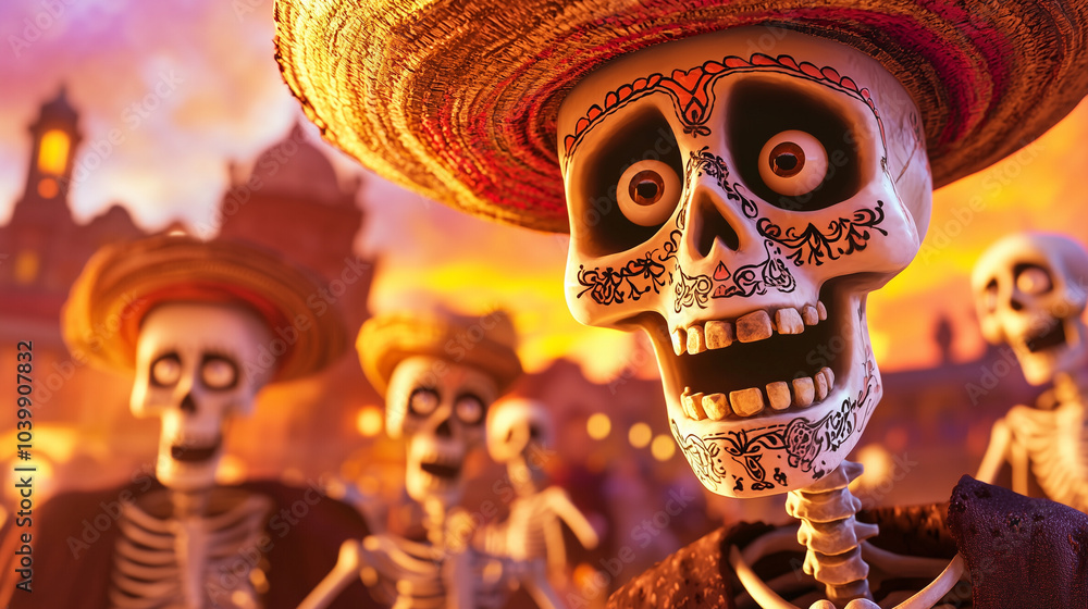 Día de los Muertos Surreal Festival with Giant Skulls and Skeletons Día de los Muertos Surreal Festival with Giant Skulls and Skeletons