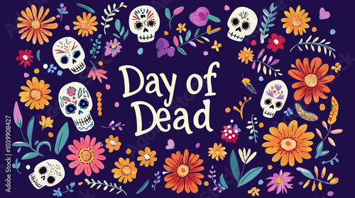 Day of the Dead Banner with Colorful Flower Decorations