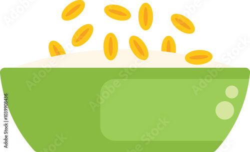 Cereal falling into a green bowl, perfect for representing breakfast topics