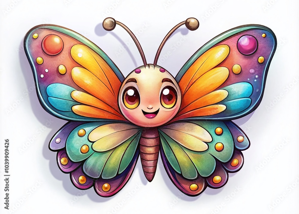 Cute Hand-Drawn Butterfly Sticker Design with Cartoon Character for Fun and Colorful Illustrations Cute Hand-Drawn Butterfly Sticker Design with Cartoon Character for Fun and Colorful Illustrations