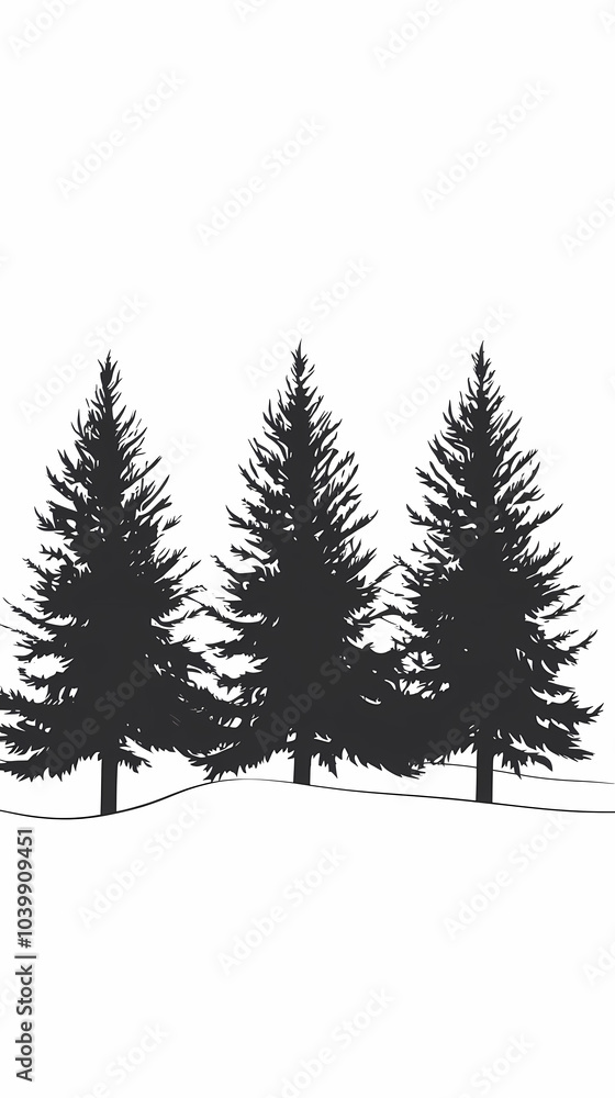 Fototapeta premium Winter forest silhouettes of fir trees and spruces with wood tree background.