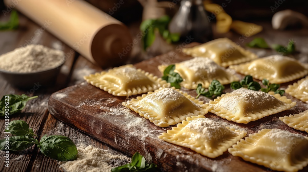 Freshly Made Ravioli with Ricotta and Spinach Filling Freshly Made Ravioli with Ricotta and Spinach Filling