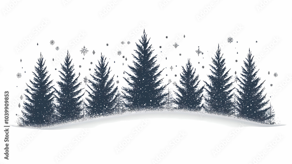 Obraz premium Winter forest silhouettes of fir trees and spruces with wood tree background.