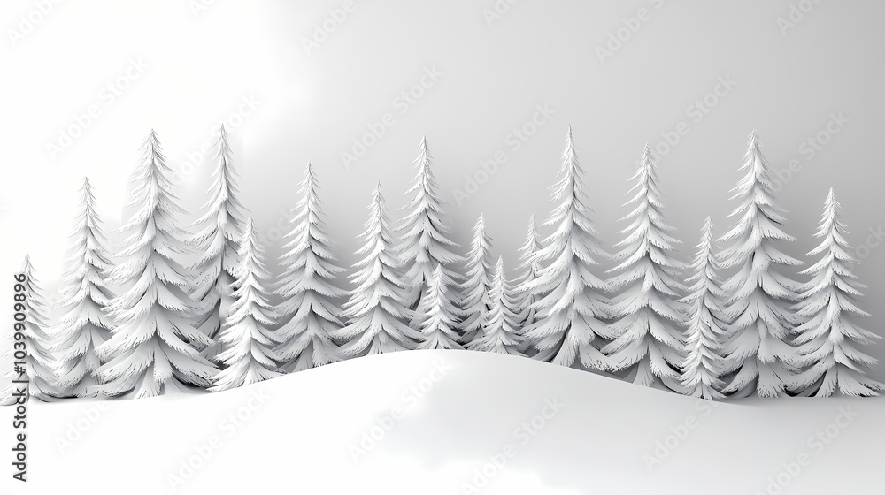 Fototapeta premium Winter forest silhouettes of fir trees and spruces with wood tree background.
