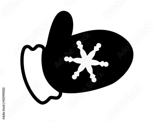 Snowflake mitten - vector silhouette clip art for logo or pictogram. A mitten is a winter accessory, warm clothes are a sign for identity.	