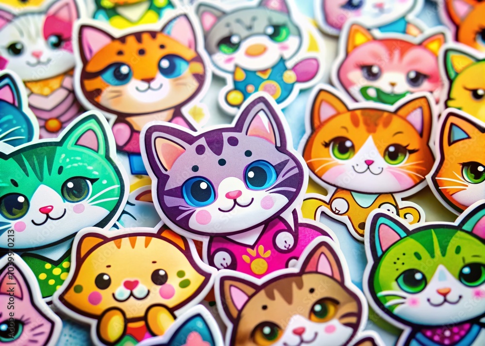 Fototapeta premium Cute Kitty Stickers for Digital Decoration, Perfect for Blogs and Gifts