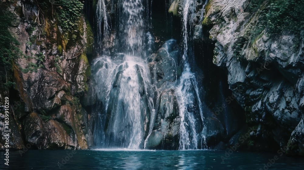 Majestic Waterfall Cascading Down Rugged Cliffs Majestic Waterfall Cascading Down Rugged Cliffs