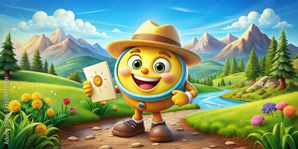 Naklejka premium Cute Mascot Compass Illustration for Adventure and Exploration Themes