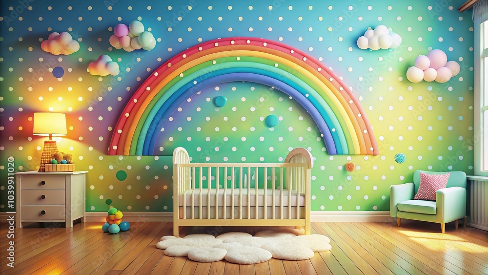 Fototapeta premium Cute Rainbow with Dots for Nursery Decor - Colorful and Whimsical Design for Kids' Rooms