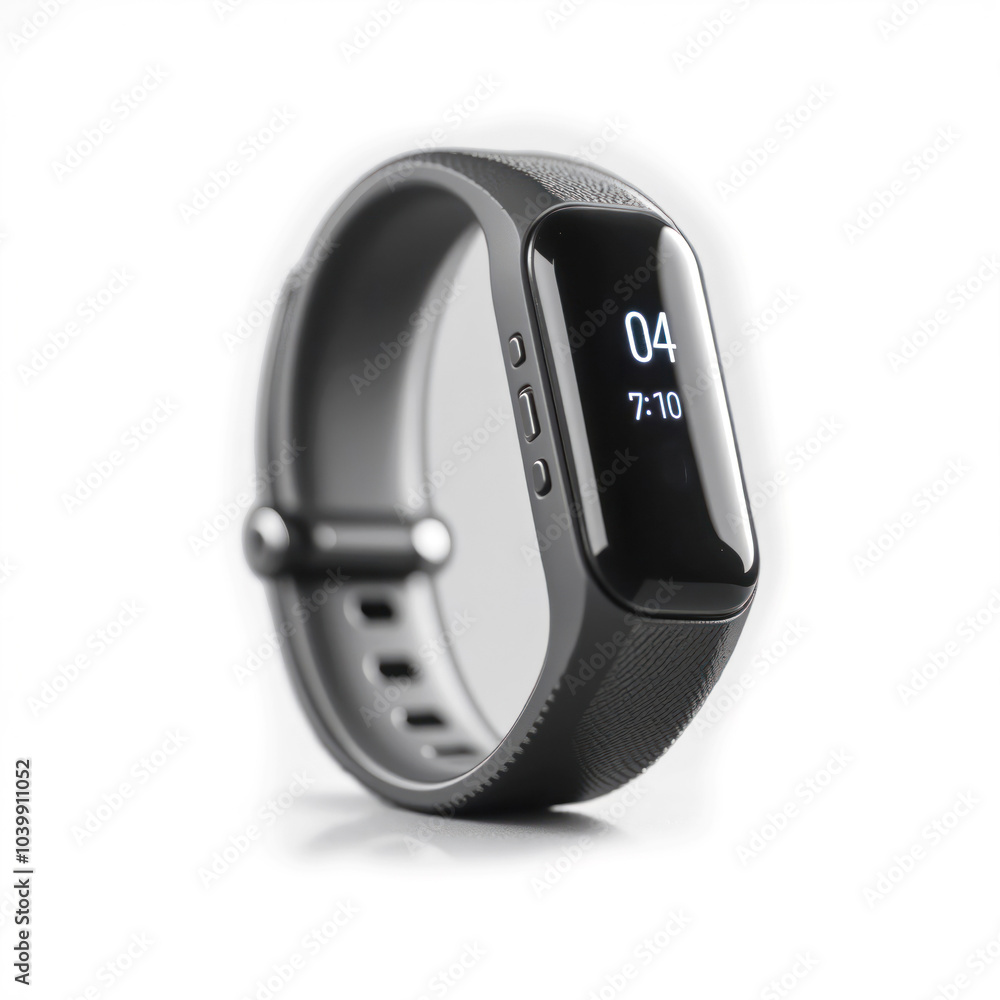 Black fitness tracker watch isolated on white background showing time Black fitness tracker watch isolated on white background showing time