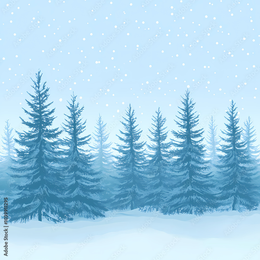 Fototapeta premium Winter forest silhouettes of fir trees and spruces with wood tree background.