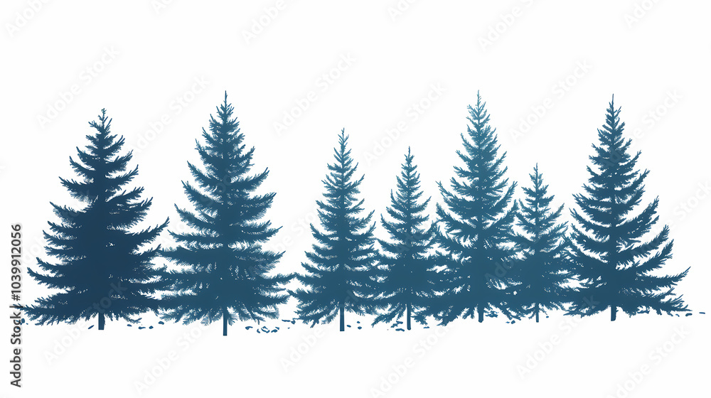 Fototapeta premium Winter forest silhouettes of fir trees and spruces with wood tree background.