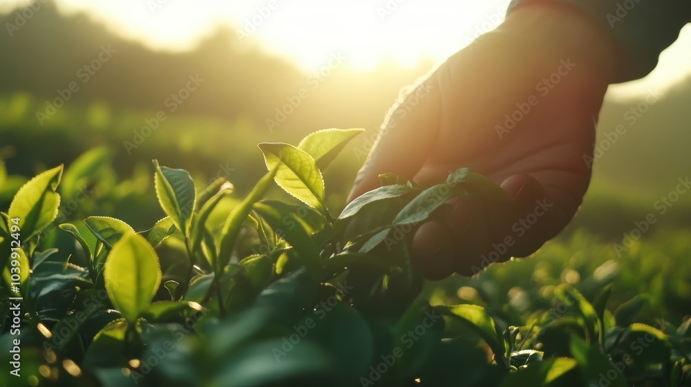 Fototapeta premium Close-Up of Vibrant Green Tea Leaves