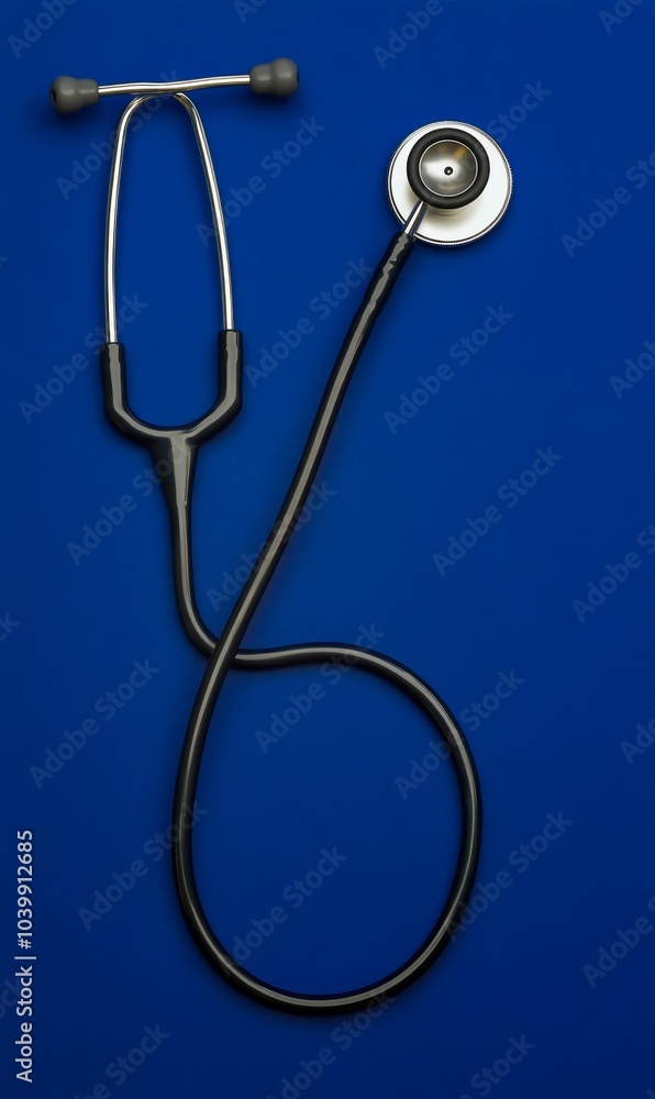 Black stethoscope on blue background. Black stethoscope on blue background.