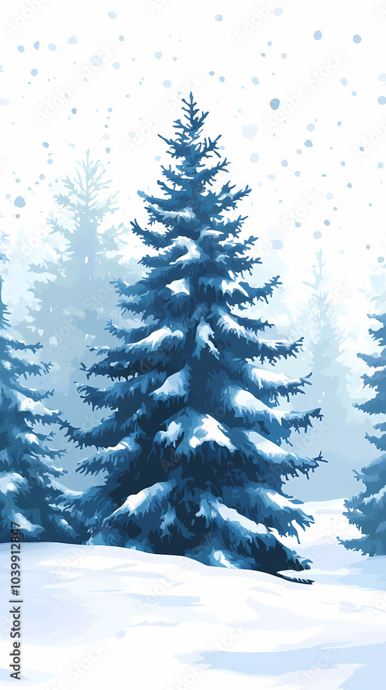 Obraz premium Winter forest silhouettes of fir trees and spruces with wood tree background.