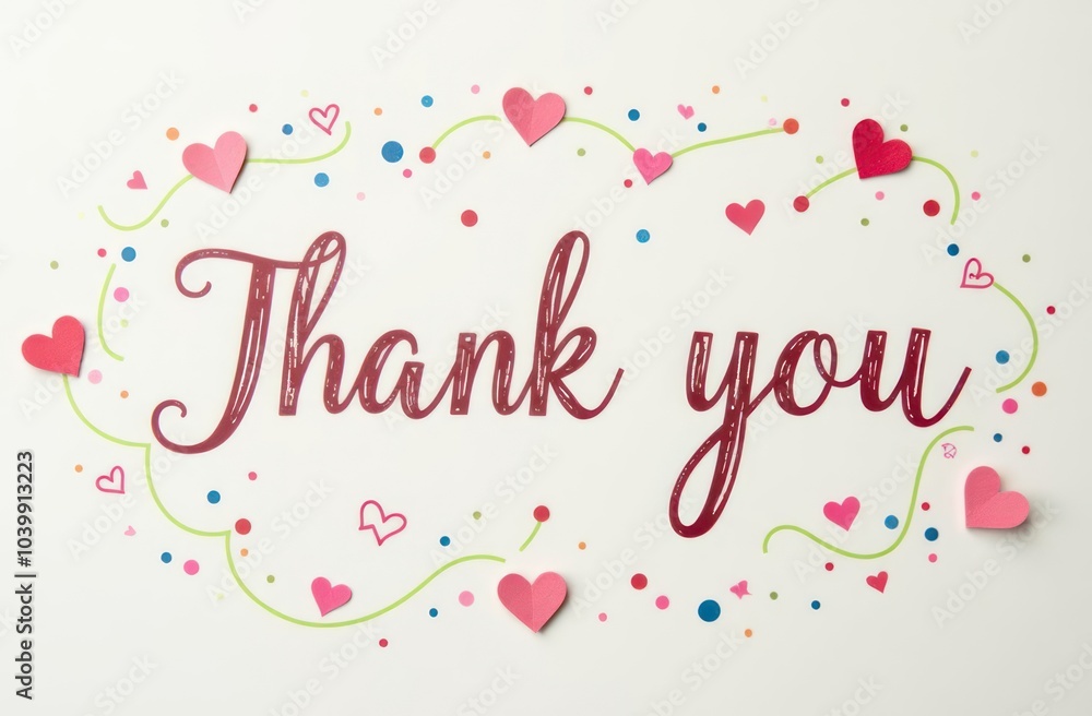 thank you text with swirling lines and confetti red hearts on light background thank you text with swirling lines and confetti red hearts on light background
