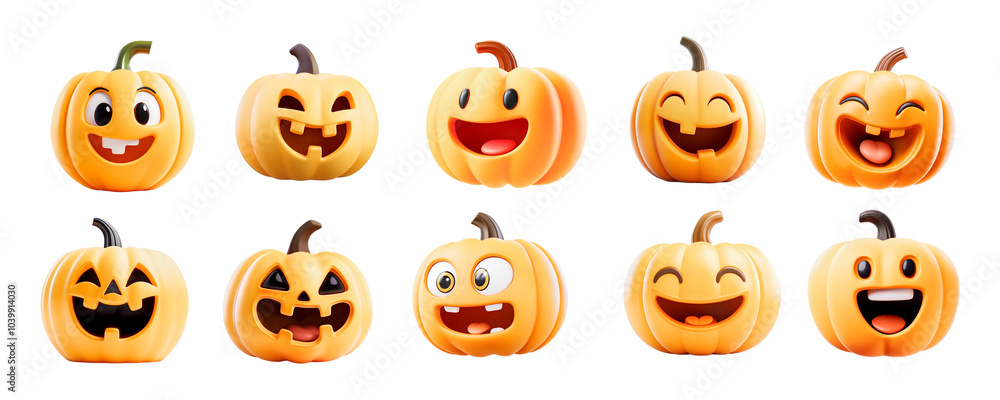 Isolated smilling 3d icon pumpkins on white Isolated smilling 3d icon pumpkins on white