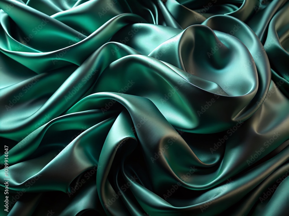 Obraz premium Dark Green Silk Texture Background with Wavy Folds for Elegant Design Projects
