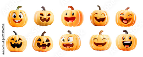 Isolated smilling 3d icon pumpkins on white