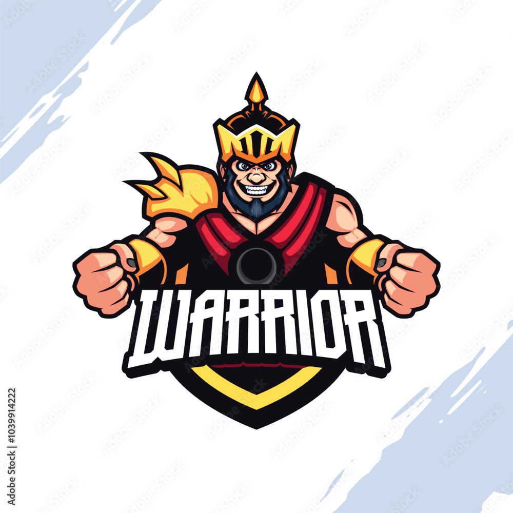 Obraz premium The Golden Crown Strong Muscular Gladiator with Red Vest Vector Mascot