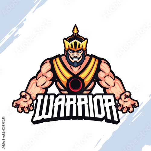 The Golden Crown Strong Muscular Gladiator with Golden Helmet and Golden Vest Vector Mascot