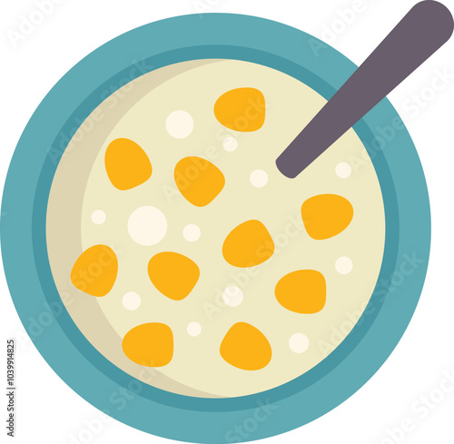 This vector illustration features a simple bowl of corn porridge with a spoon, perfect for breakfast or a light meal