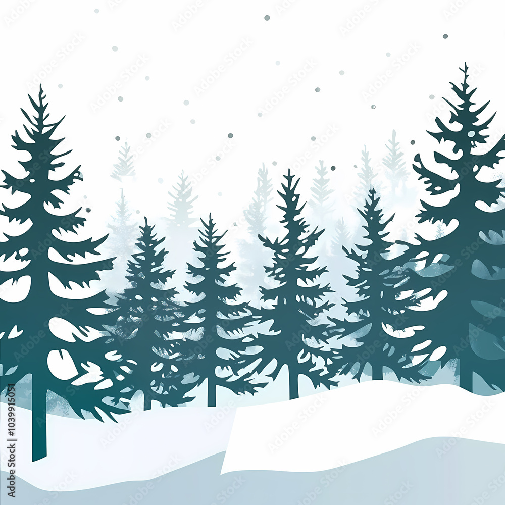 Fototapeta premium Winter forest silhouettes of fir trees and spruces with wood tree background.
