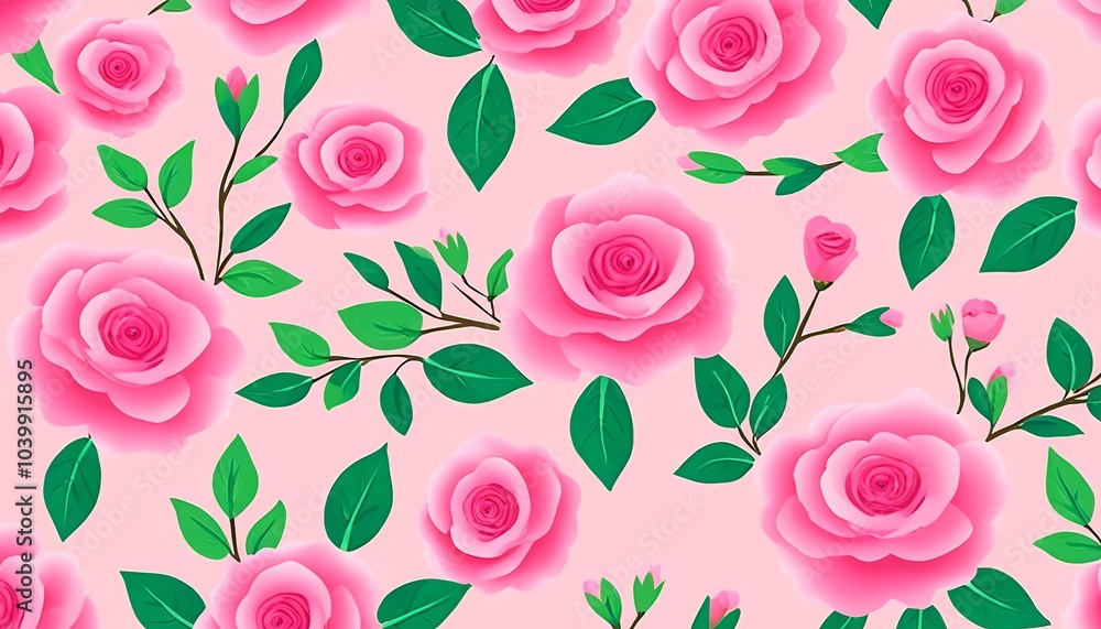 Illustration of cartoon flower and leaf wallpaper, with bright colors and an abstract style Illustration of cartoon flower and leaf wallpaper, with bright colors and an abstract style