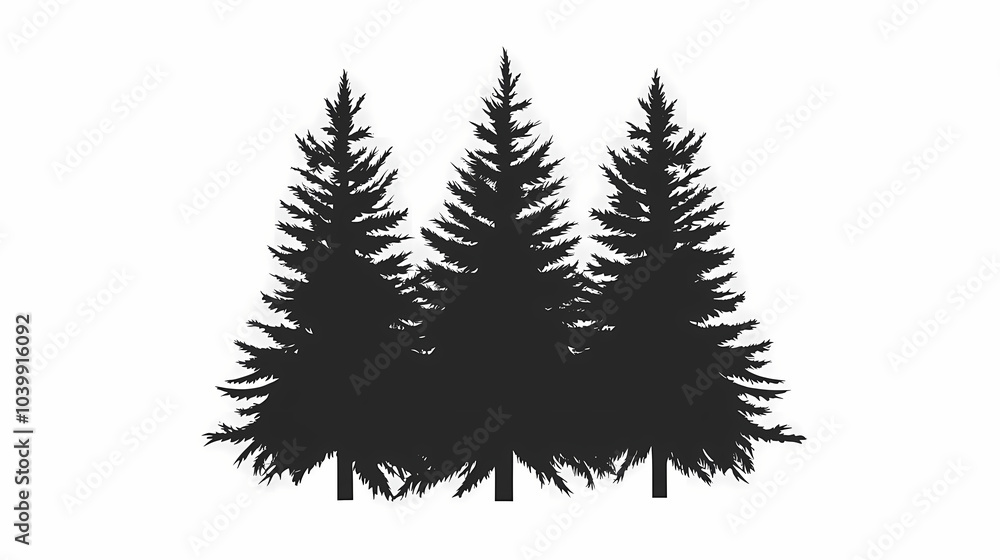 Winter forest silhouettes of fir trees and spruces with wood tree background. Winter forest silhouettes of fir trees and spruces with wood tree background.