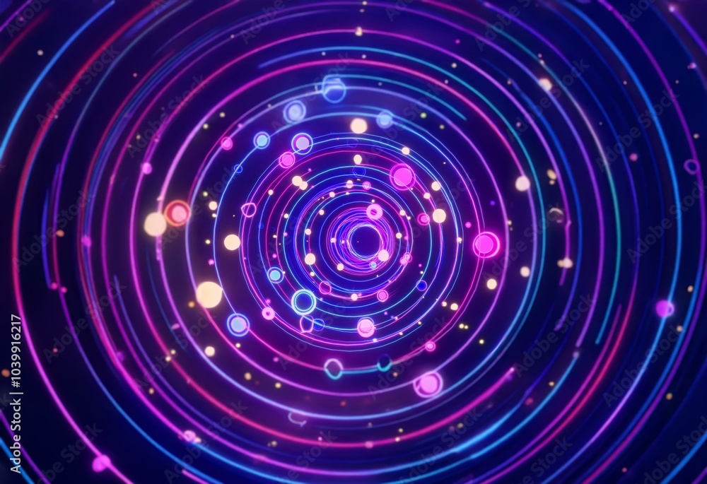 Fototapeta premium Abstract background with glowing neon circles and lines, creating a dynamic and vibrant space.